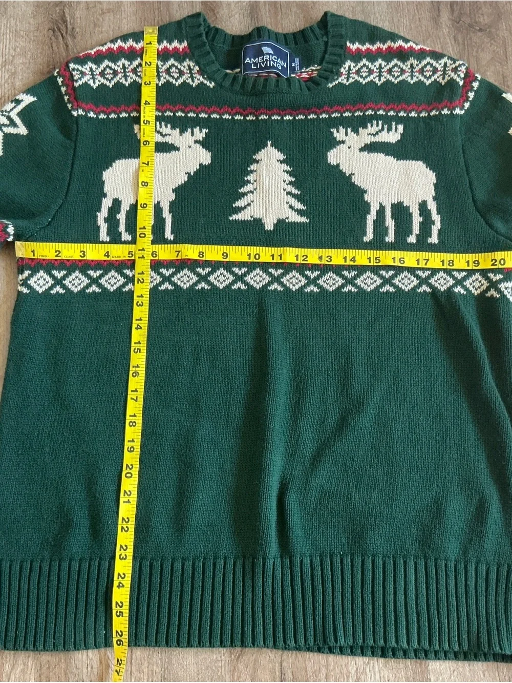 American Living Sweater Men's M Green Fair Isle Nordic Moose Lodge Ski Holiday